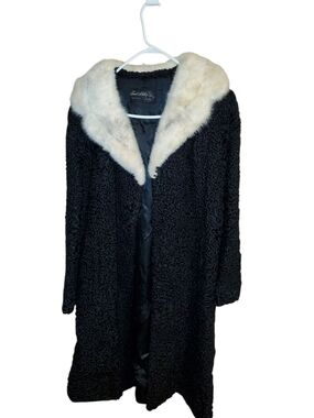 Black Persian Lamb Trench Coat with Cream Fur Collar